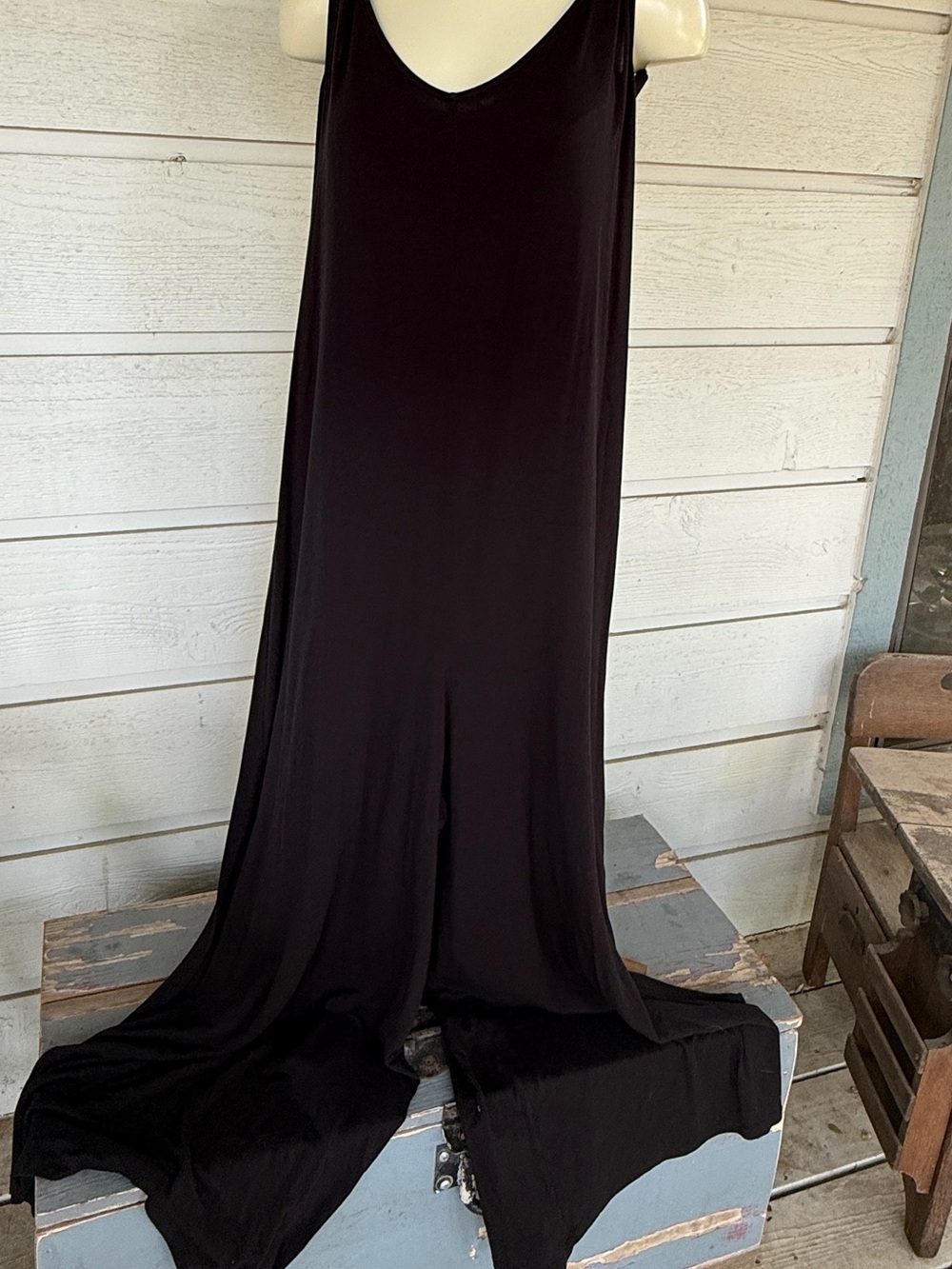 Athleta Black V‑Neck Maxi Slip Skirt